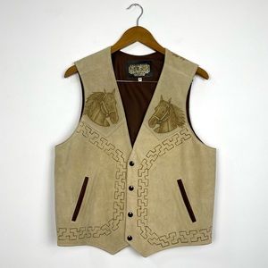 Vintage Western Suede Handcrafted Horse Vest